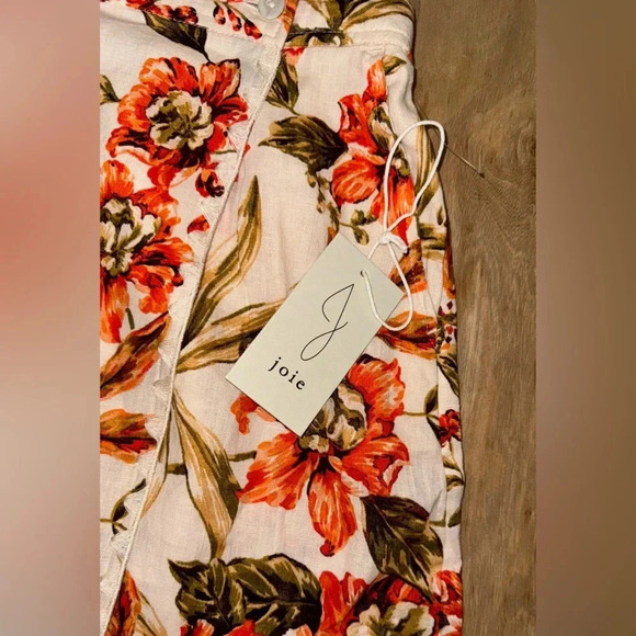 JOIE HAWAIIAN FLORAL WRAP SKIRT LINEN ORANGE GREEN SIZE MEDIUM Tropical - Picture 4 of 9